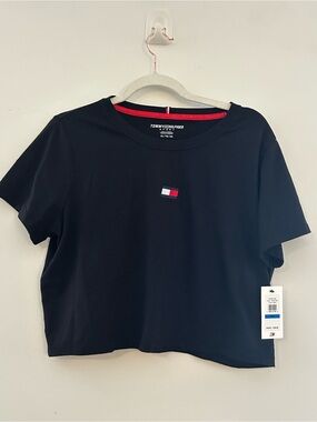 Tommy Hilfiger Black Crop Tee with Signature Flag XL NWT